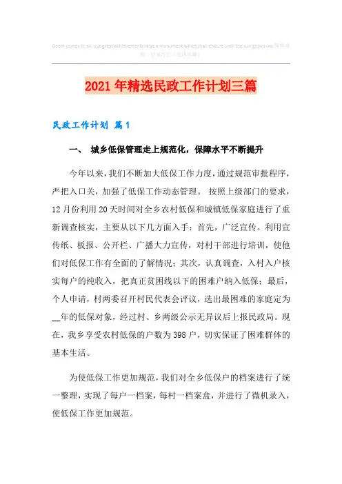 2021年精选民政工作计划三篇