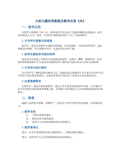 大班主题优秀教案及教学反思《风》