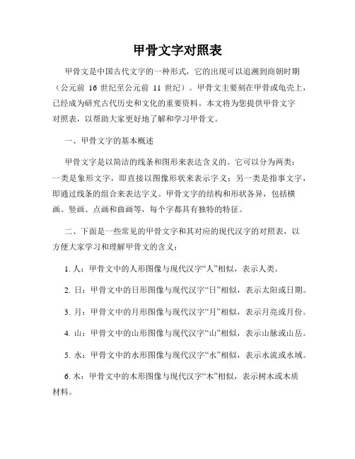 甲骨文字对照表