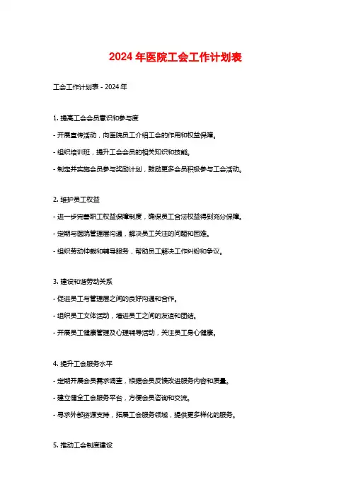 2024年医院工会工作计划表