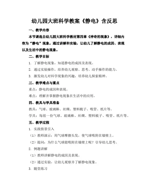 幼儿园大班科学教案《静电》含反思