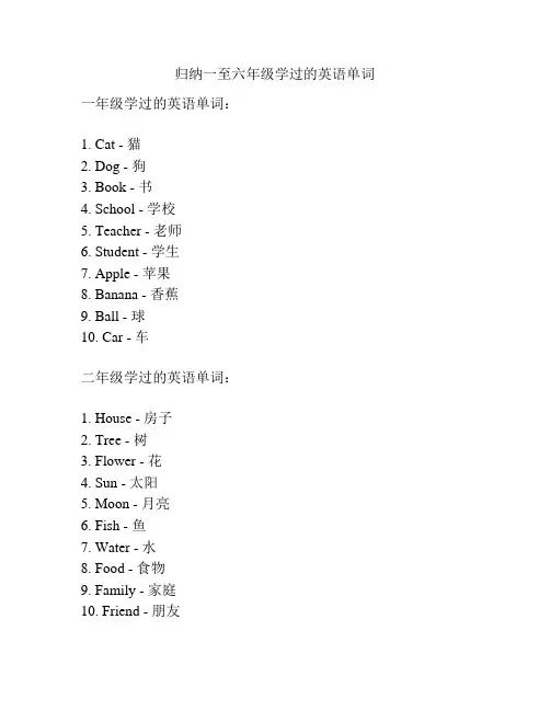 归纳一至六年级学过的英语单词