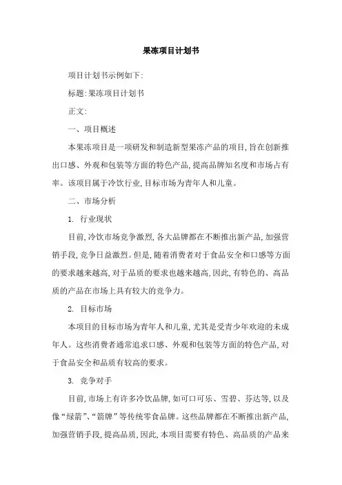 果冻项目计划书