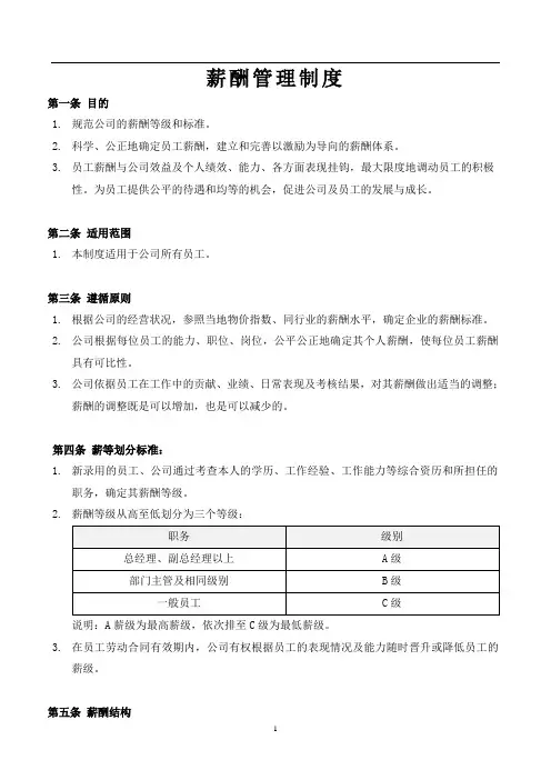 薪酬管理制度及表格