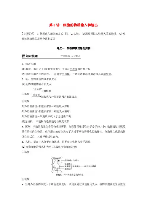2020版高考生物第二单元细胞的基本结构和物质的运输第6讲细胞的物质输入和输出讲义