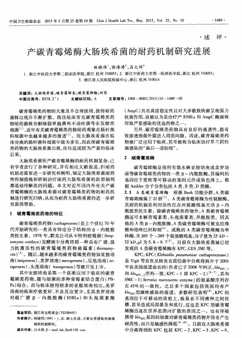 产碳青霉烯酶大肠埃希菌的耐药机制研究进展
