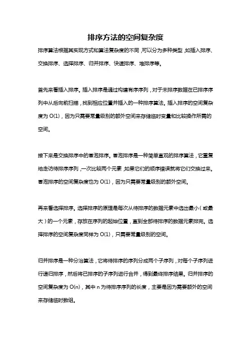 排序方法的空间复杂度