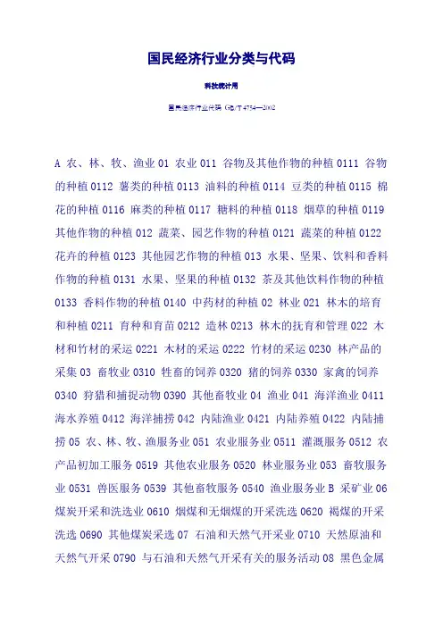 国民经济行业代码GBT