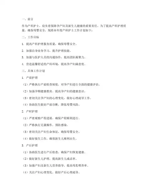 产科护士工作计划模板