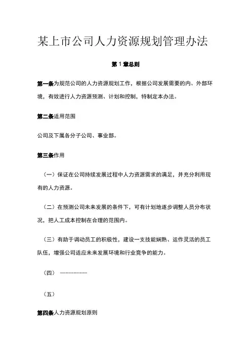 某上市公司人力资源规划管理办法