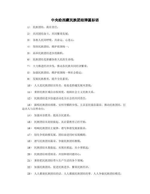 中央给西藏民族团结牌匾标语