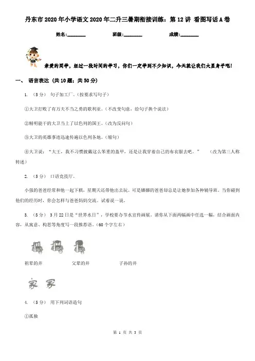 丹东市2020年小学语文2020年二升三暑期衔接训练：第12讲 看图写话A卷