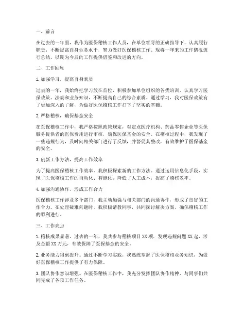 医保稽核年度个人工作总结