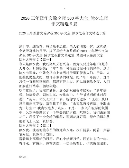三年级作文除夕夜300字大全除夕之夜作文精选5篇