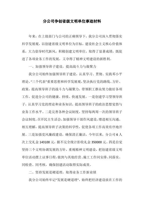 分公司争创省级文明单位事迹材料