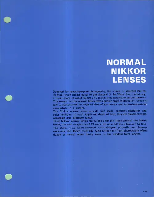 Nikon Nikkor 50mm f 1.4 Lens 说明书