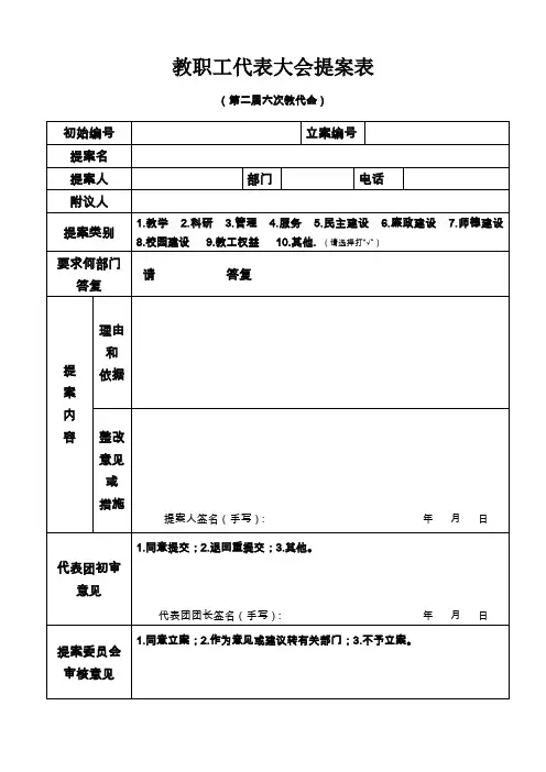 教职工代表大会提案表