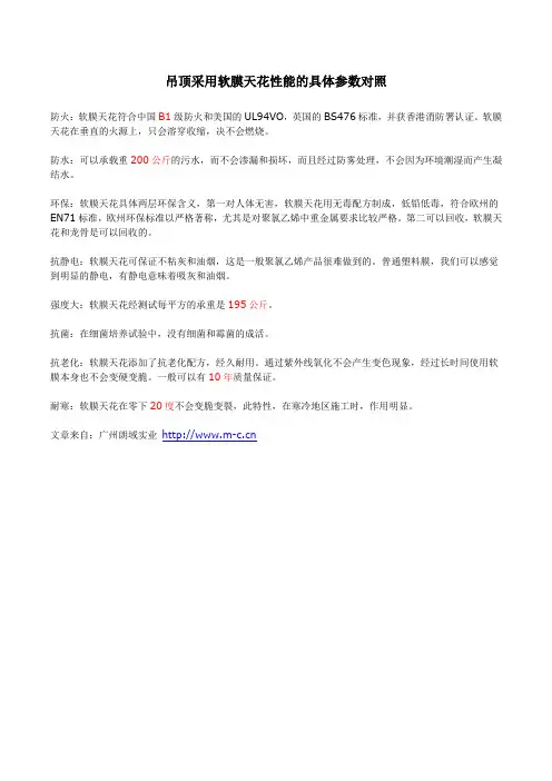 吊顶软膜天花性能的具体参数