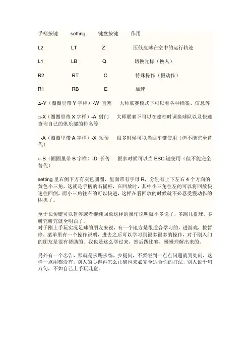 实况足球操作说明