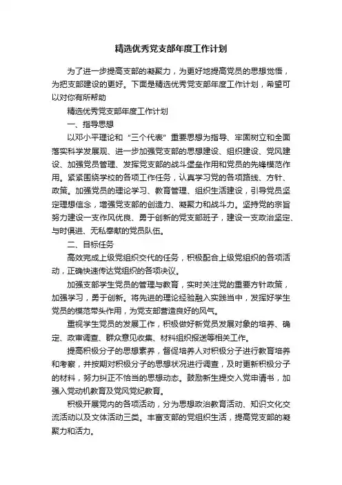 精选优秀党支部年度工作计划