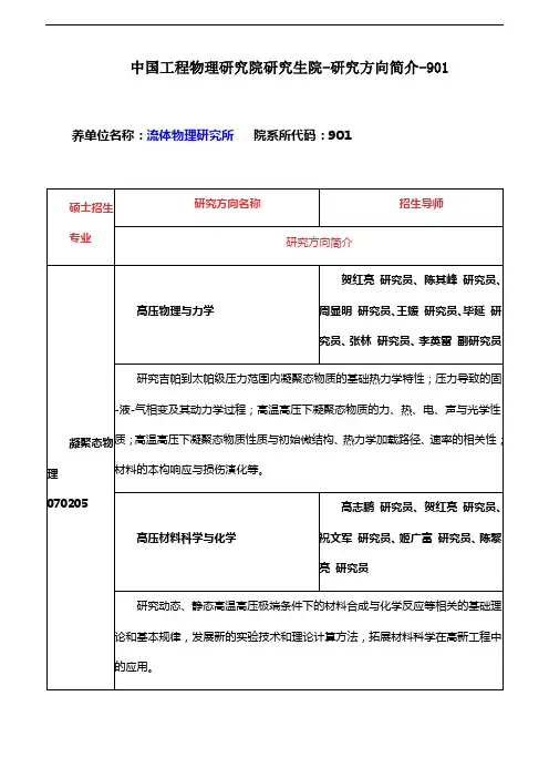 中国工程物理研究院研究生院-流体物理研究所-研究方向简介-901