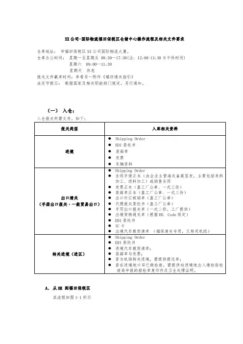 某国际物流福田保税区仓储中心操作流程与相关文件要求内容