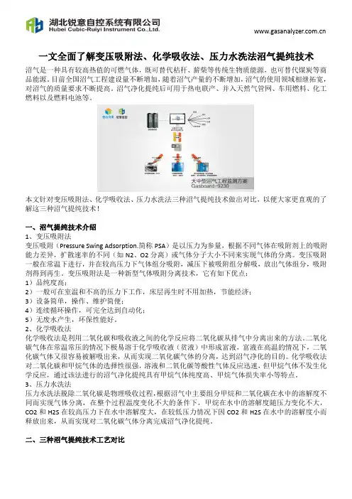 一文全面了解变压吸附法、化学吸收法、压力水洗法沼气提纯技术