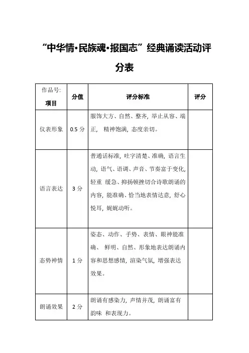 诵读比赛评分表