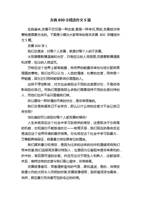 友善800字精选作文5篇