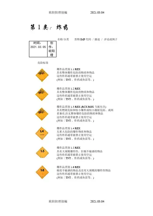 九类危险品分类等级及危险标识之欧阳理创编