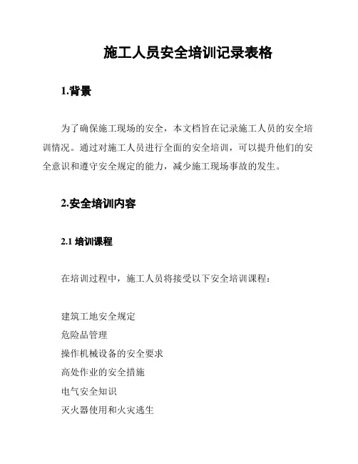 施工人员安全培训记录表格