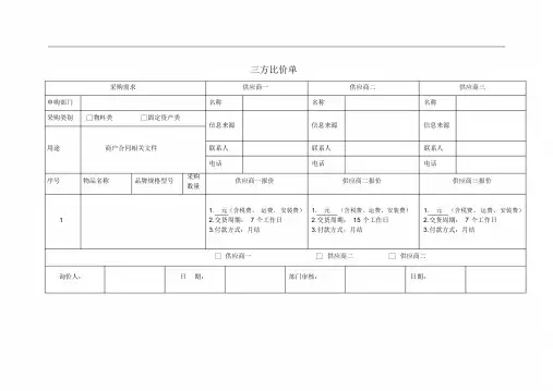 三方比价单