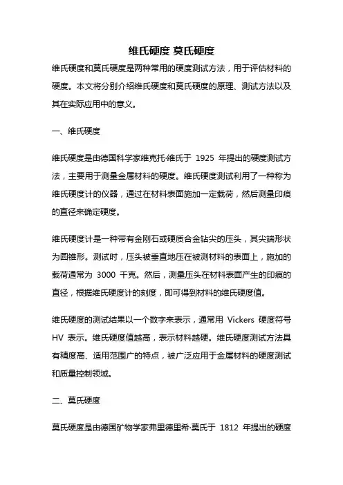 维氏硬度 莫氏硬度