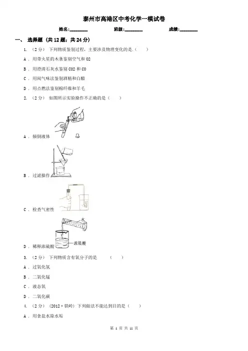 泰州市高港区中考化学一模试卷