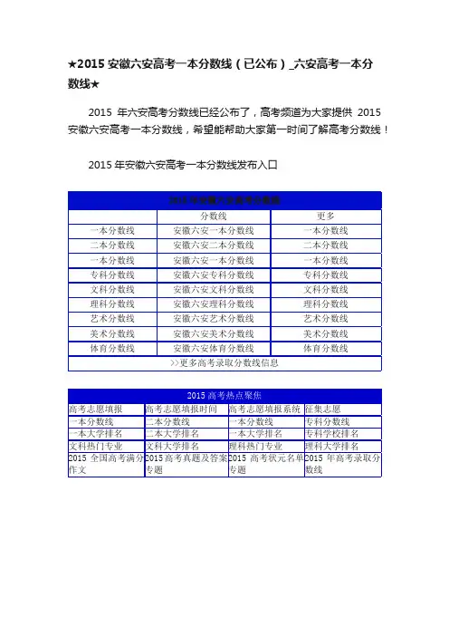 ★2015安徽六安高考一本分数线（已公布）_六安高考一本分数线★
