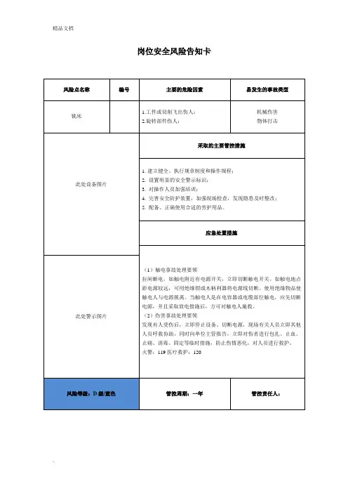 岗位安全风险告知卡模板
