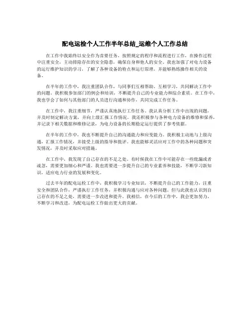 配电运检个人工作半年总结_运维个人工作总结