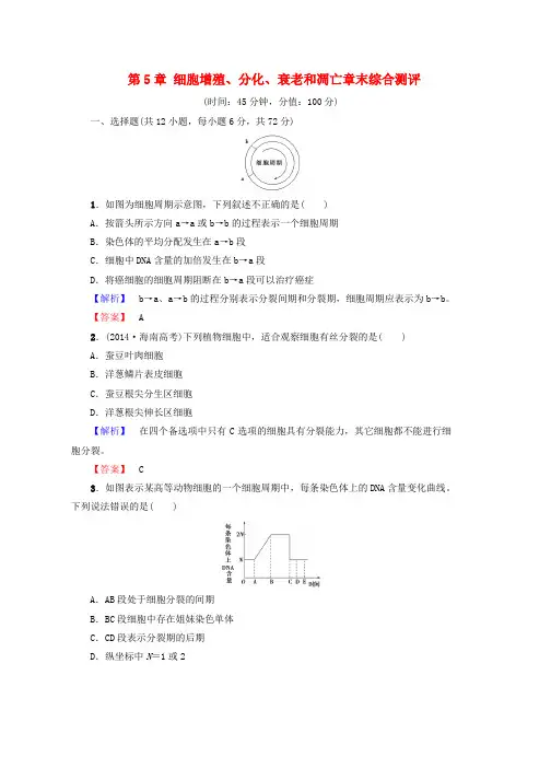 高中生物第5章细胞增殖分化衰老和凋亡章末综合测评苏教版必修1word版本