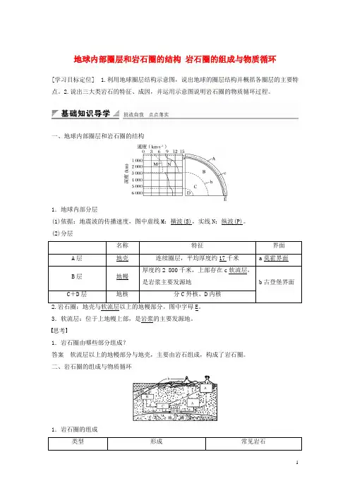 高中地理 第二单元 第一节 课时1 地球内部圈层和岩石圈的结构 岩石圈的组成与物质循环导学案 鲁教版必修1