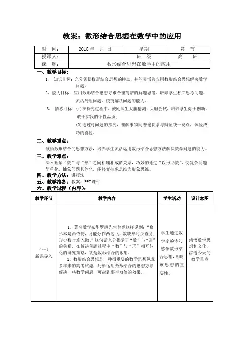 2019届高考数学二轮复习“数形结合”思想在高中数学中的应用教案(全国通用)