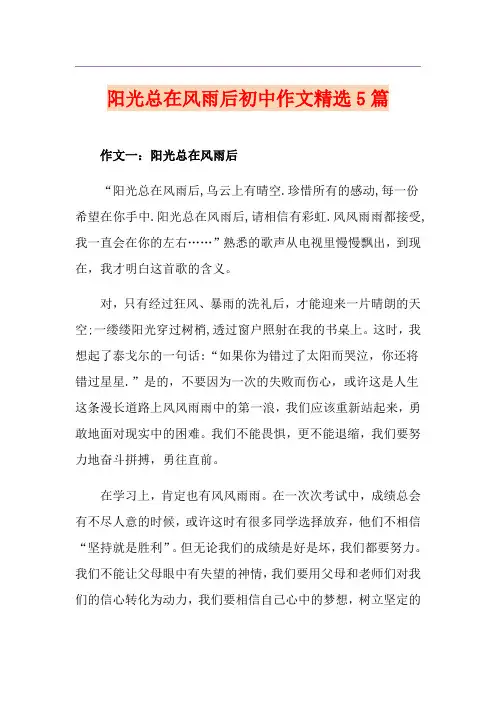 阳光总在风雨后初中作文精选5篇