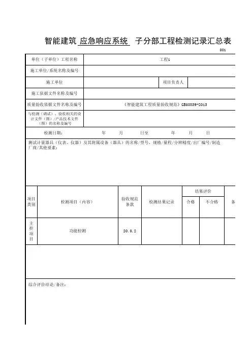智能建筑应急响应系统 子分部工程检测记录汇总表