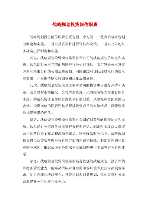 战略规划投资岗位职责