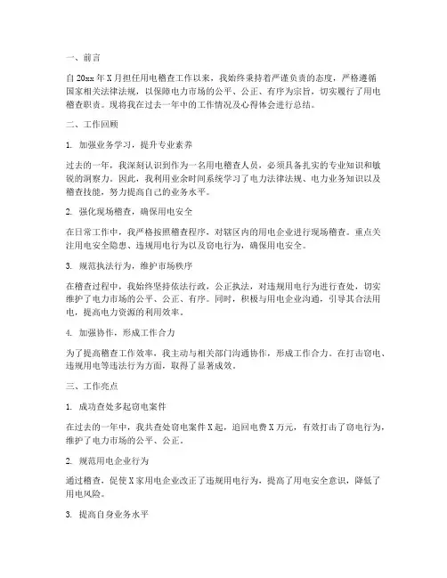 用电稽查个人总结范文