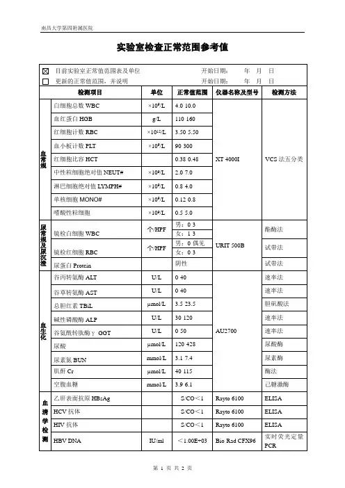 实验室正常值范围