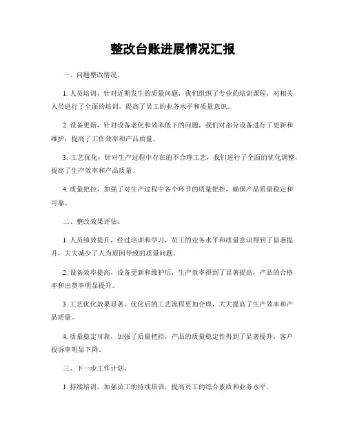 整改台账进展情况汇报