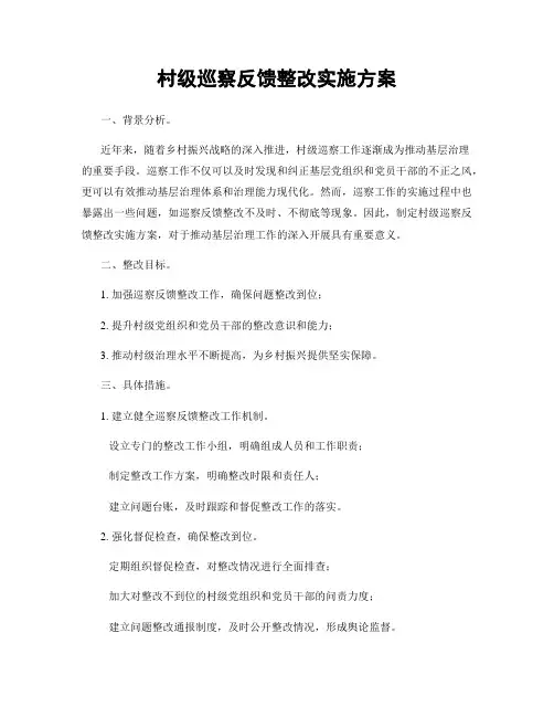村级巡察反馈整改实施方案