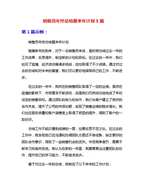 销售员年终总结暨来年计划5篇
