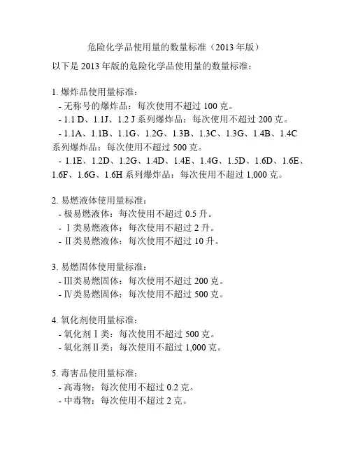 危险化学品使用量的数量标准(2013年版)