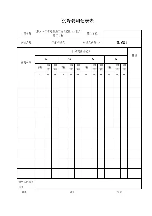 建筑物沉降观测记录表